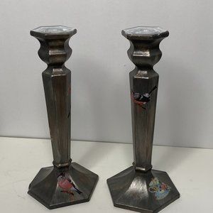 Hand Painted, glass candle stick holders